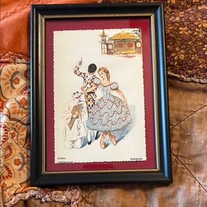Vintage framed Tivoli Denmark embroidered postcard